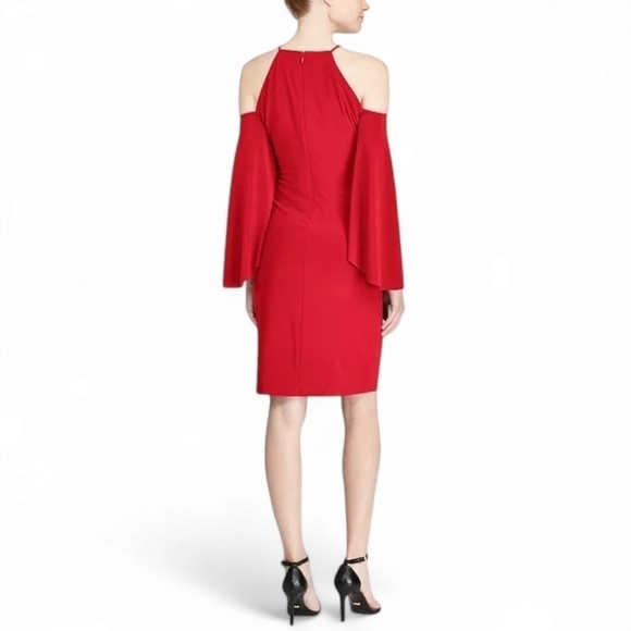 Lauren Ralph Lauren Red Cold Shoulder Cocktail Sheath Dress Size 16 Evening - Picture 4 of 8